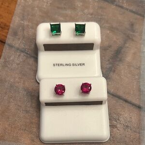 Sterling‎ Silver Emerald green and ruby red Stud Earrings bundle